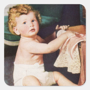 Sticker Carré Jouer avec un dresseur de vêtements vintage mignon