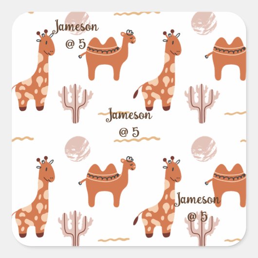 Sticker Carré Jouet blanc mignon animal Cactus Camel Llama Anniv (Devant)