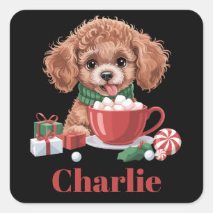 Sticker Carré Jouet Chien Caniche Toy Amoureux de Chien Noël 