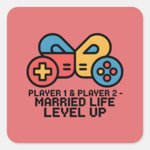 Sticker Carré Joueur 1 & 2 Gamer Marié