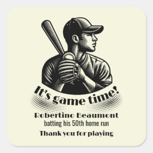 Sticker Carré Joueur de baseball vintage Homme 50e anniversaire