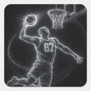 Sticker Carré Joueur de basket-ball néon numéro 67
