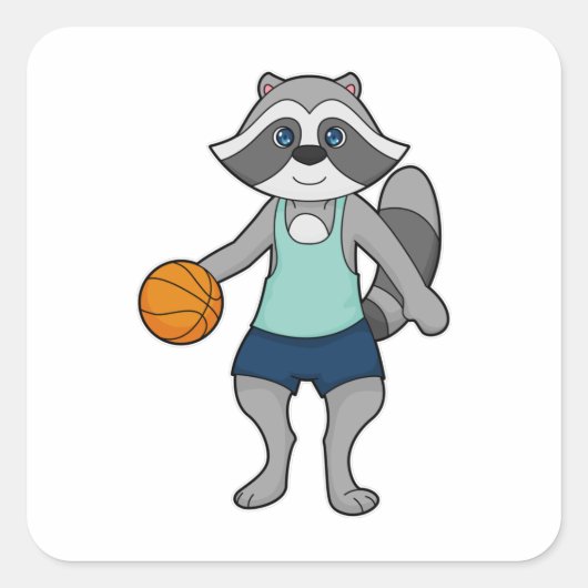 Sticker Carré Joueur de basket-ball Racoon (Devant)