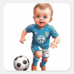 Sticker Carré Joueur de football pour bébés mignon