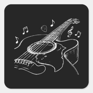 Sticker Carré Joueur de guitare acoustique Cadeau de musicien