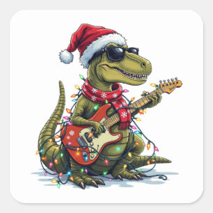 Sticker Carré Joueur de guitare Dinosaure Noël