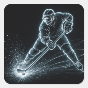 Sticker Carré Joueur de hockey au néon sur glace