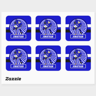 Sticker Carré Joueur de hockey sur glace personnalisé bleu