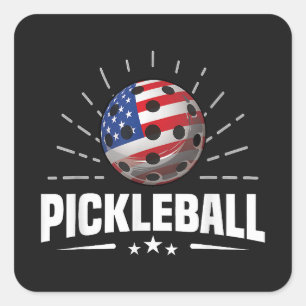 Sticker Carré Joueur de pickleball au drapeau américain US