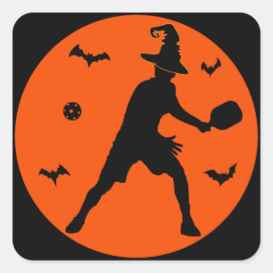 Sticker Carré Joueur de Pickleball Halloween