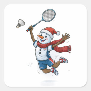 Sticker Carré Joueur de tennis bonhomme de neige Noël 2026 Vacan