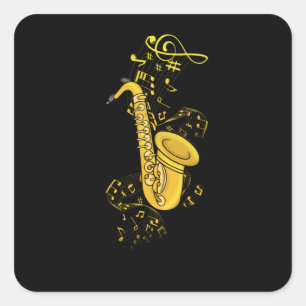 Sticker Carré Joueur saxophone Jazz Musique Cadeau Hommes Big Ba