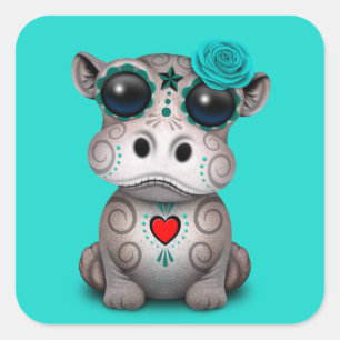 Sticker Carré Jour bleu de l'hippopotame mort de bébé