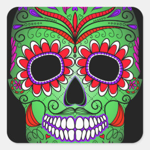 Sticker Carré Jour coloré de crâne de sucre des morts