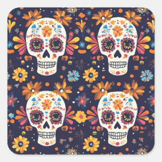 Sticker Carré Jour coloré du crâne de sucre mort patte sans soud