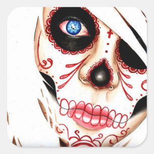 Sticker Carré Jour de cauchemars de la fille morte de crâne de