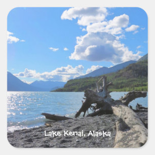 Sticker Carré Jour de détente Driftwood Shore Lake Kenai Alaska