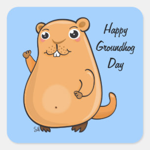 Sticker Carré Jour de Groundhog heureux