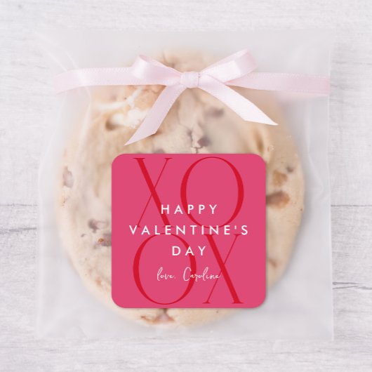 Sticker Carré Jour de la Saint Valentin rose moderne XOXO