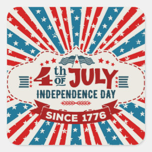 Sticker Carré Jour de l'Indépendance rétro 4 juillet