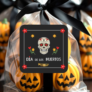 Sticker Carré Jour des morts du crâne à sucre Muertos sur le noi
