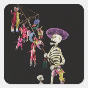 Sticker Carré Jour des morts : Marchand ambulant de jouet,