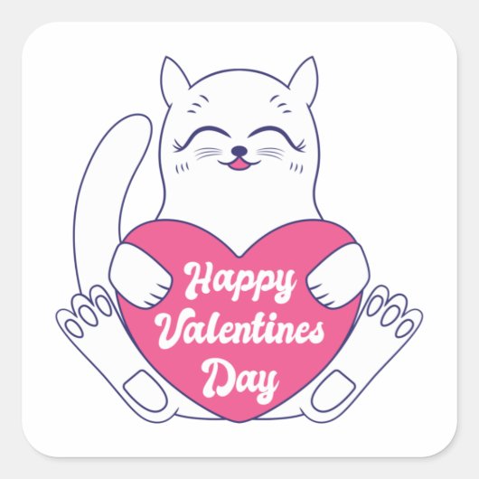 Sticker Carré Jour des Valentines, Chat Holding Heart (Devant)