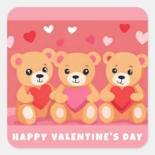 Sticker Carré Jour des Valentines Teddy Ours Coeur rose rouge