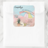 Sticker Carré Jour d'été à la Plage 18e fête d'anniversaire (Sac)