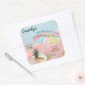 Sticker Carré Jour d'été à la Plage 18e fête d'anniversaire (Enveloppe)