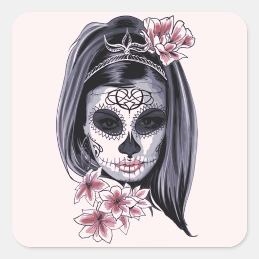 Sticker Carré Jour Dia De Los Muertos De La Catrina Morte Peinte (Devant)