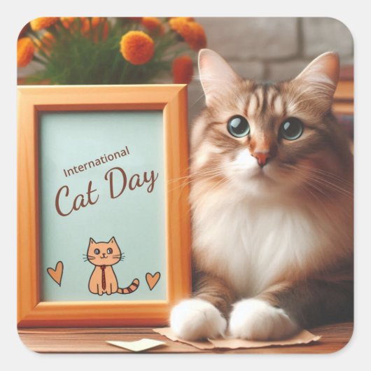 Sticker Carré Journée internationale du chat (Devant)