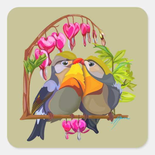 Sticker Carré Jovely Pekin Robin Bird Pair (Devant)