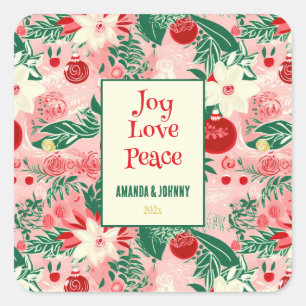 Sticker Carré Joy Love Peace Colorful Floral
