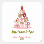 Sticker Carré Joy Peace and Love Christmas Tree Card (Devant)