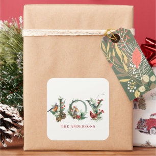 Sticker Carré JOY Pine Cone Red Berry Birds Noël