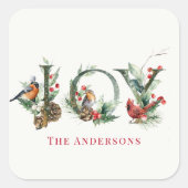 Sticker Carré JOY Pine Cone Red Berry Birds Noël (Devant)