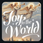 Sticker Carré Joy to the World Christmas Design<br><div class="desc">Célébrez la saison des Fêtes avec ce design enchanteur "Joy to the World",  avec deux anges majestueux volant à travers le ciel tout en jouant des trompettes. Cette belle oeuvre symbolise la paix,  la joie et l'esprit festif.</div>