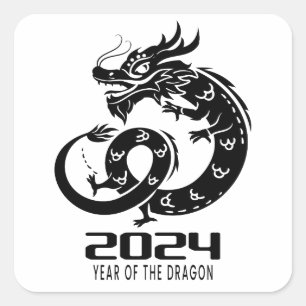 Sticker Carré Joyeuse année dragon du Nouvel An chinois 2024