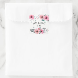 Sticker Carré Joyeuse aquarelle d'anniversaire Plutôt rose flora