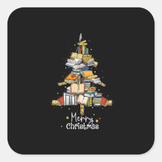Sticker Carré Joyeuse bibliothèque de Noël Arbre mignonne livre 