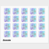 Sticker Carré Joyeuse calligraphie bleu de Pâques violet (Feuille)