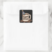 Sticker Carré Joyeuse Coupe du café d'anniversaire avec casquett (Sac)