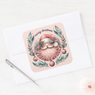 Sticker Carré Joyeuse couronne Père Noël rose Noël