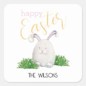 Sticker Carré Joyeuse Easter Pet Bunny Aquarelle Illustration (Devant)