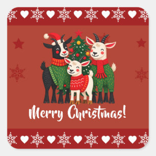 Sticker Carré Joyeuse famille de chèvres de Noël