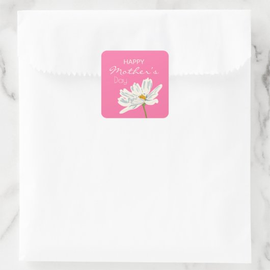 Sticker Carré Joyeuse Fête des Mères Blanc Fleur Artistique Colo (Sac)