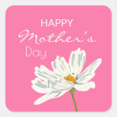 Sticker Carré Joyeuse Fête des Mères Blanc Fleur Artistique Colo (Devant)