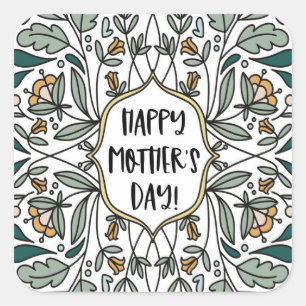 Sticker Carré Joyeuse Fête des Mères Illustrations florales