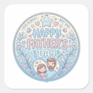 Sticker Carré Joyeuse Fête des Pères Illustration de Famille Mig